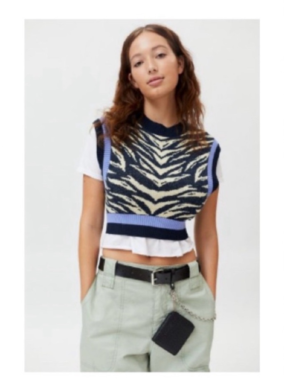Urban Outfitters Navy, Cream & Periwinkle Zebra Knit Vest